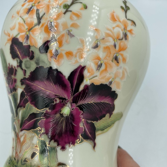 Toyo Vintage Ginger Jar Black Orchid Japanese Ceramic Vase With Lid Japan - Picture 2 of 10